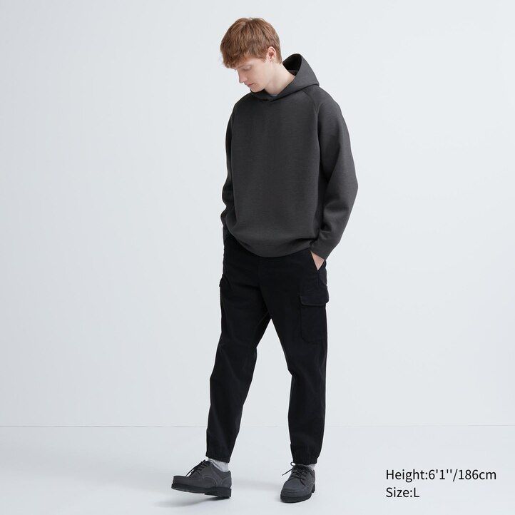 grå uniqlo dry sweat stretch pullover-huvtröja för män