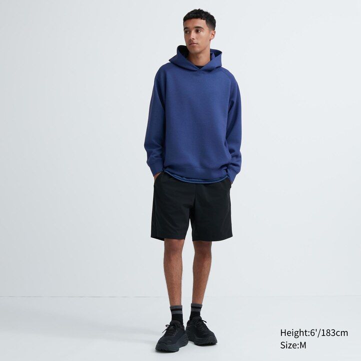 grå uniqlo dry sweat stretch pullover-huvtröja för män