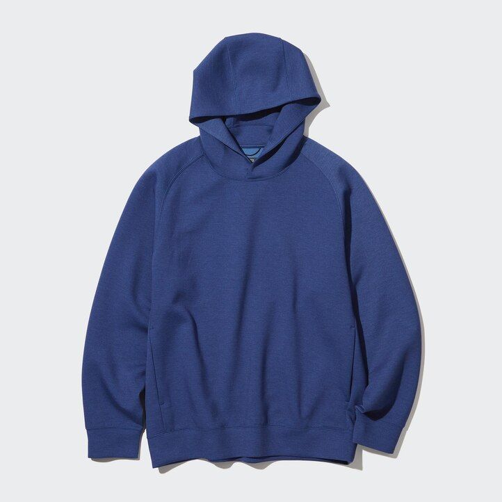 grå uniqlo dry sweat stretch pullover-huvtröja för män