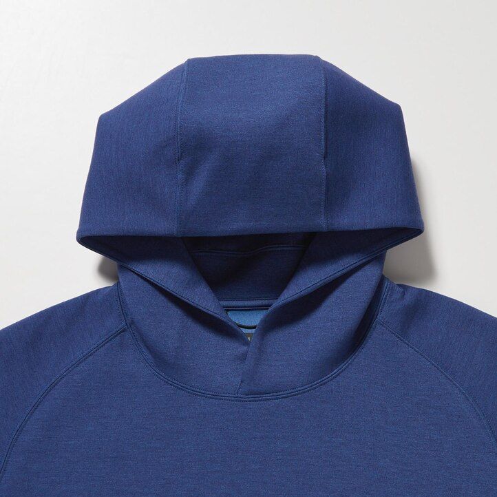 grå uniqlo dry sweat stretch pullover-huvtröja för män