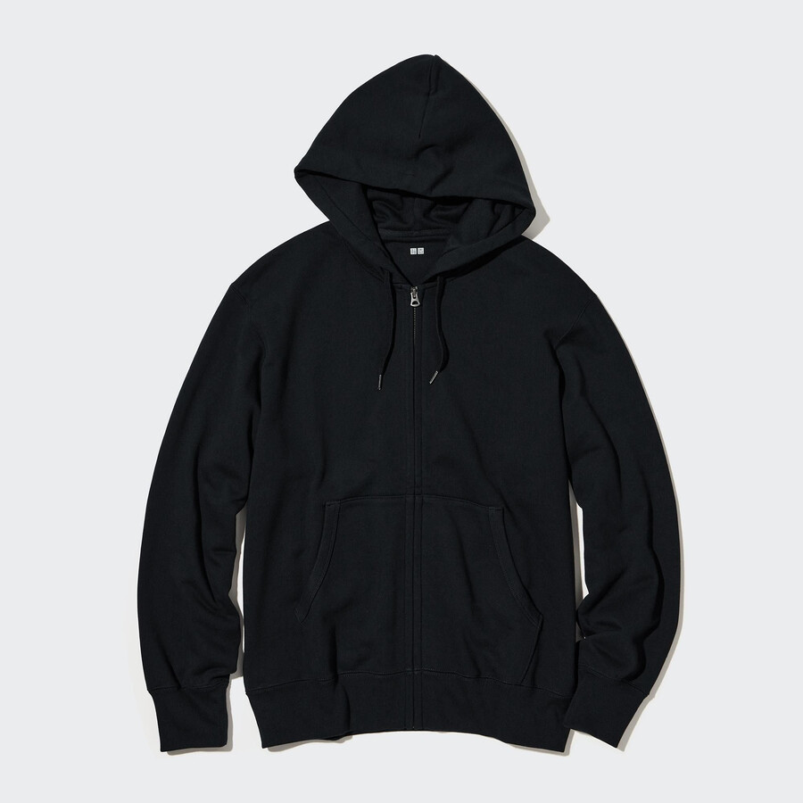 svart uniqlo herrmönstrad sweatshirt med dragkedja