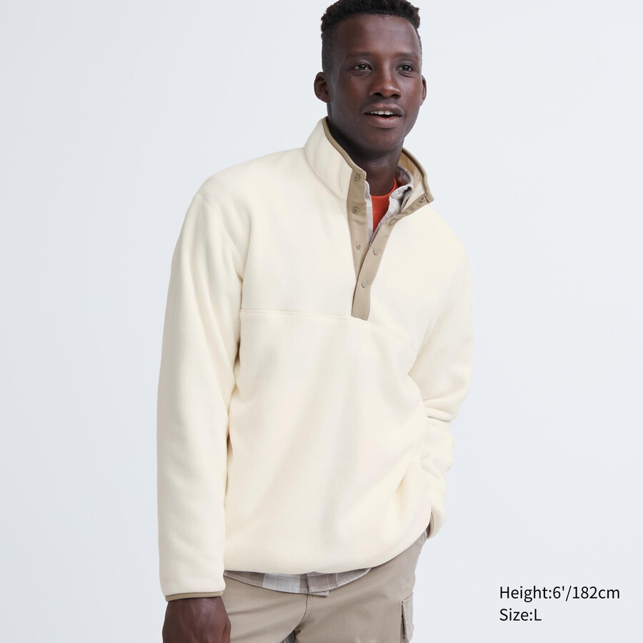vit uniqlo fleece knäpptröja herrluvtröja