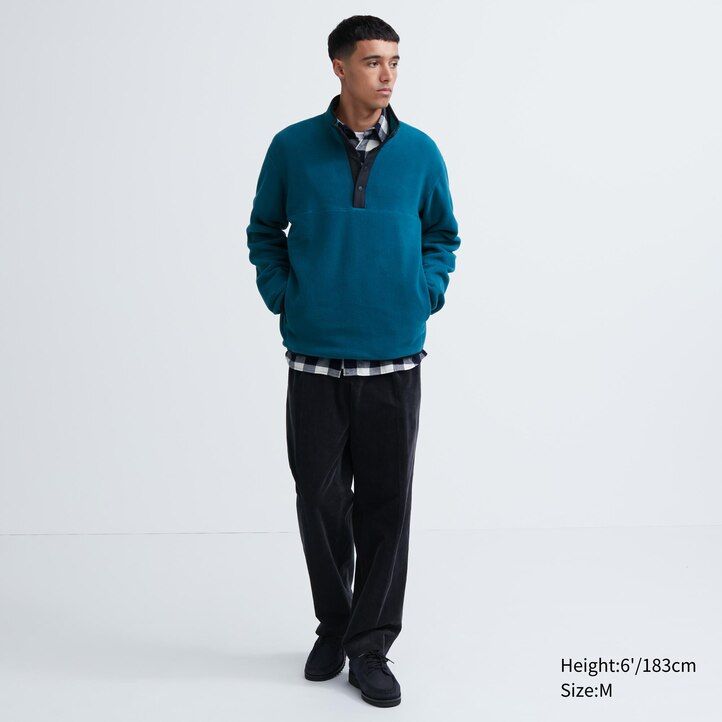 vit uniqlo fleece knäpptröja herrluvtröja