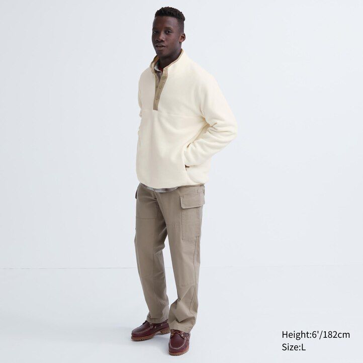 vit uniqlo fleece knäpptröja herrluvtröja