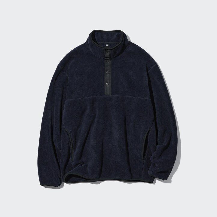 vit uniqlo fleece knäpptröja herrluvtröja