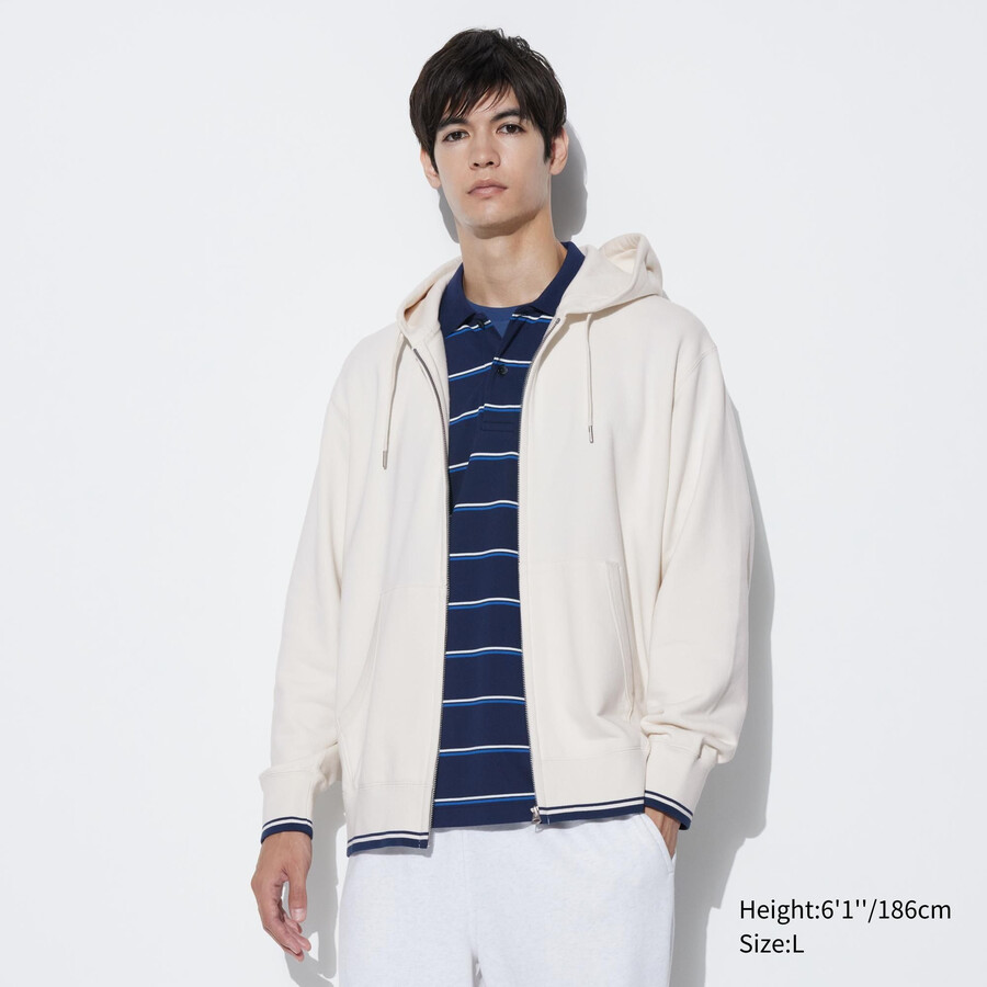 uniqlo colour block zipped herrhuvtröja vit