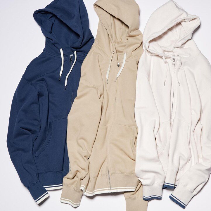 uniqlo colour block zipped herrhuvtröja vit