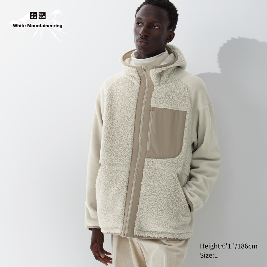 beige uniqlo fleecehuvtröja med dragkedja för män