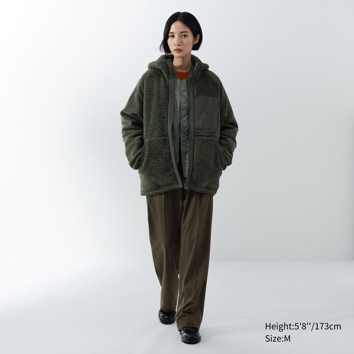 beige uniqlo fleecehuvtröja med dragkedja för män