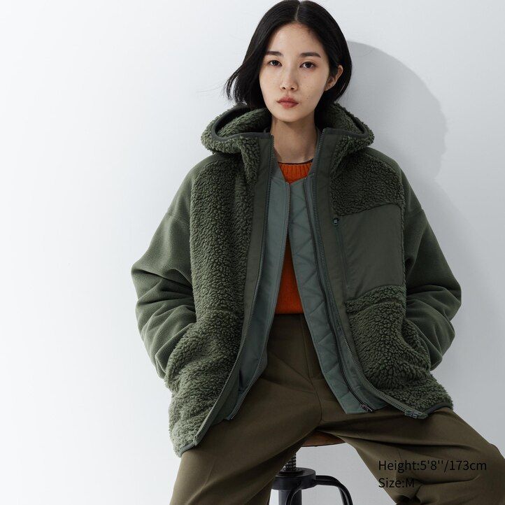 beige uniqlo fleecehuvtröja med dragkedja för män