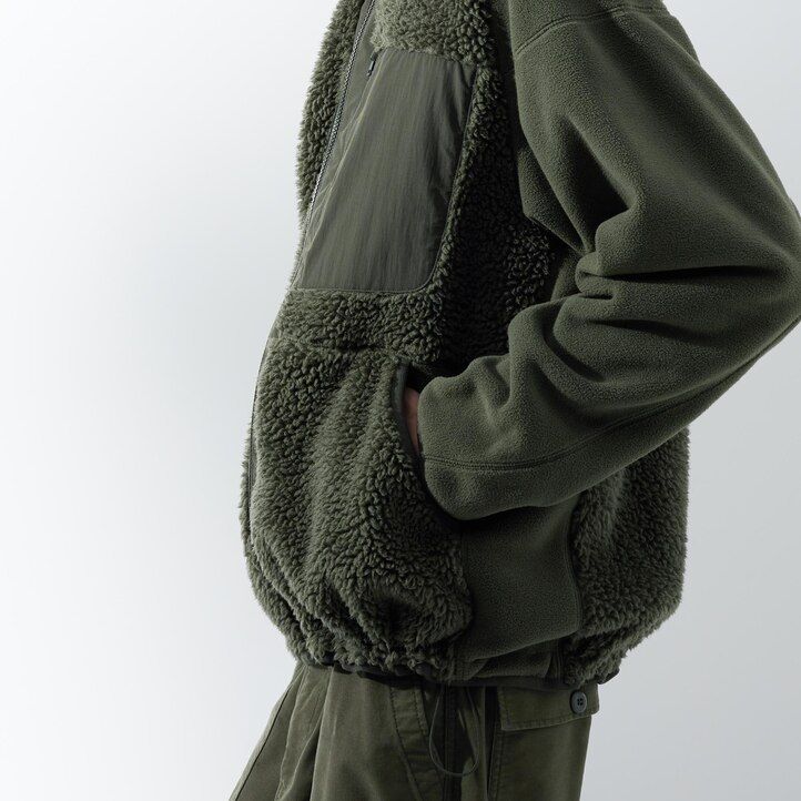 beige uniqlo fleecehuvtröja med dragkedja för män