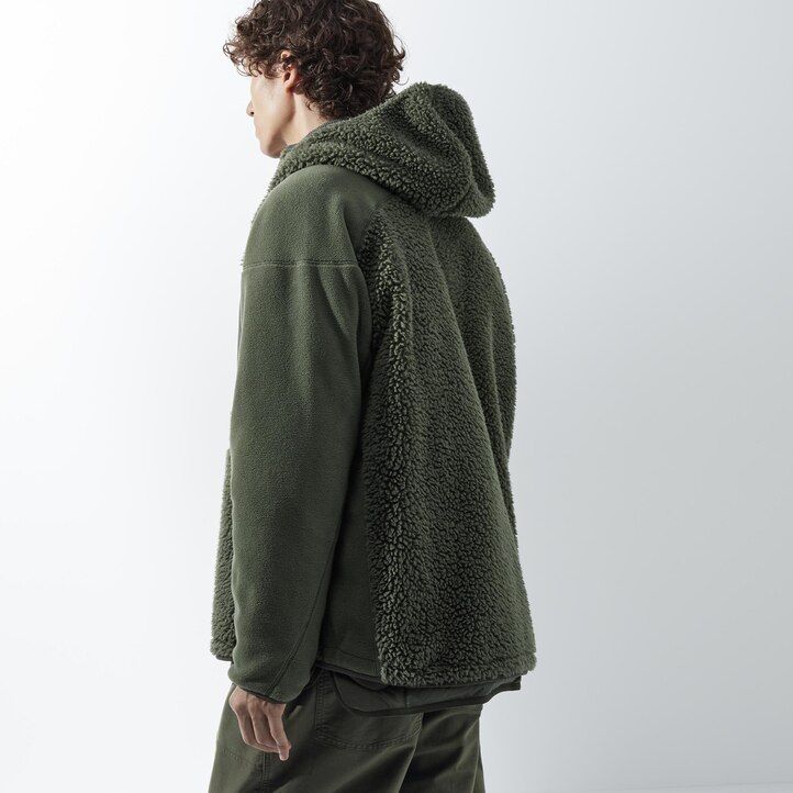 beige uniqlo fleecehuvtröja med dragkedja för män