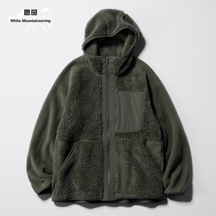 beige uniqlo fleecehuvtröja med dragkedja för män