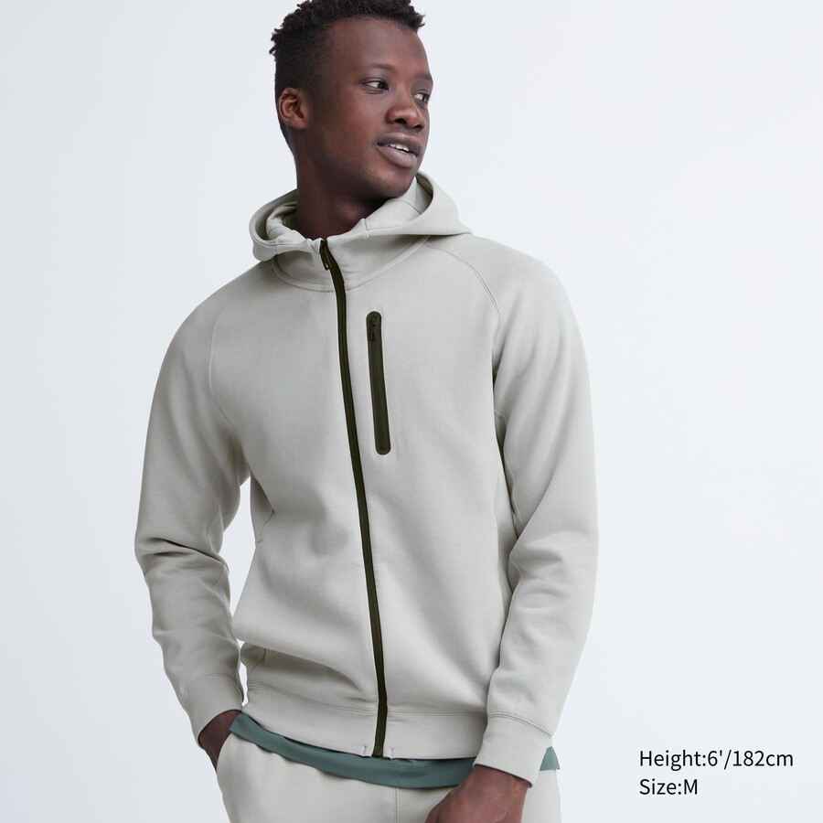 uniqlo dry sweat stretch zipped hoodie ljusgrå herr