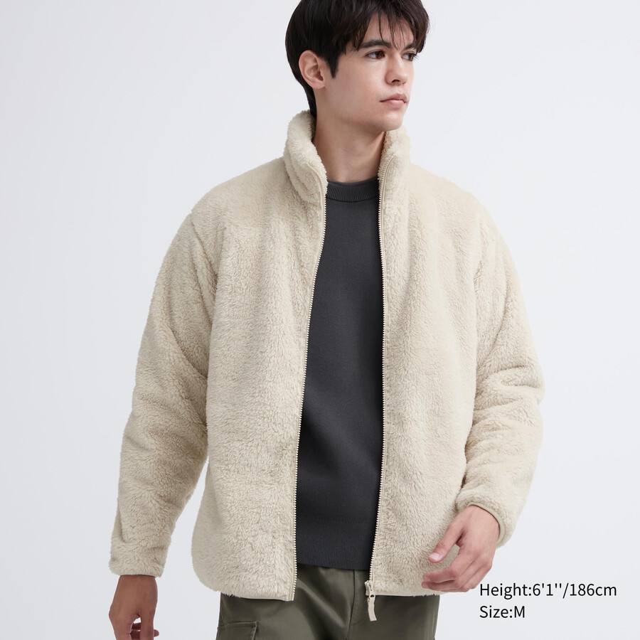 vita uniqlo fluffiga fleecejackor med dragkedja för herrar