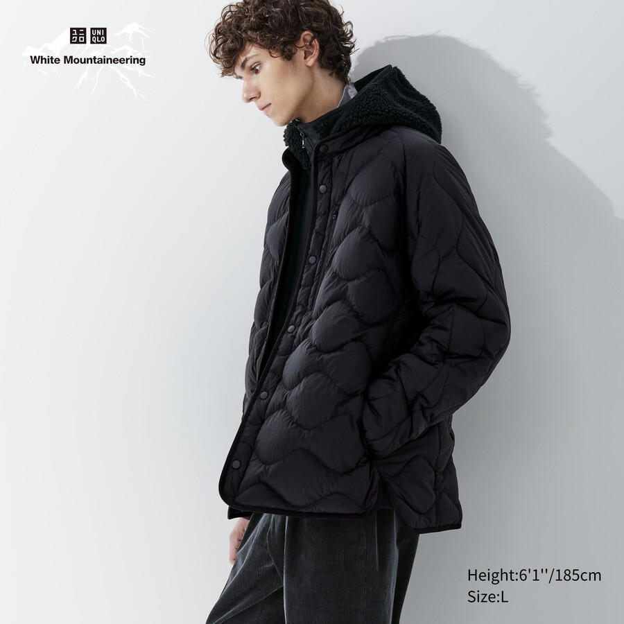 svarta uniqlo herrjackor i återvunnen hybridmodell