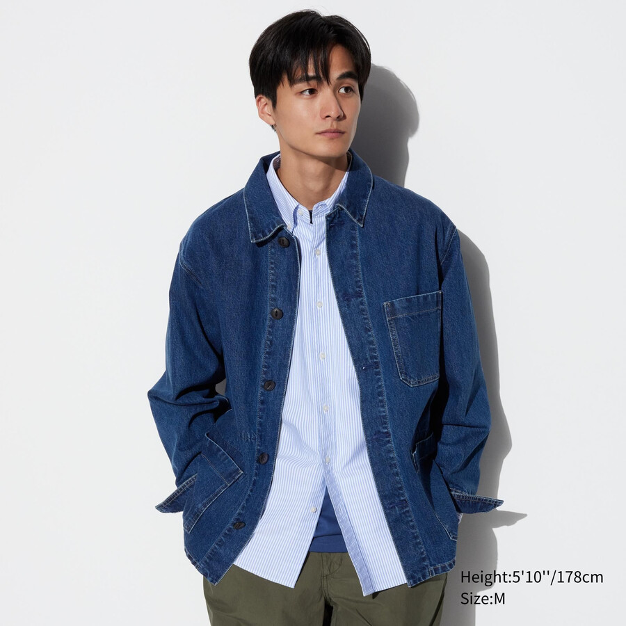 herr uniqlo denim utility jackor blå