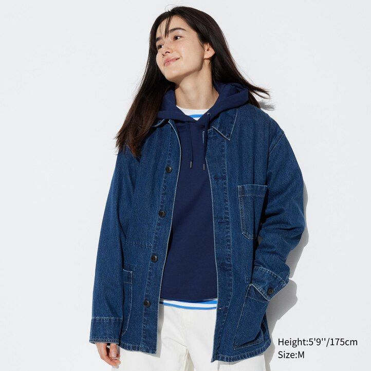herr uniqlo denim utility jackor blå
