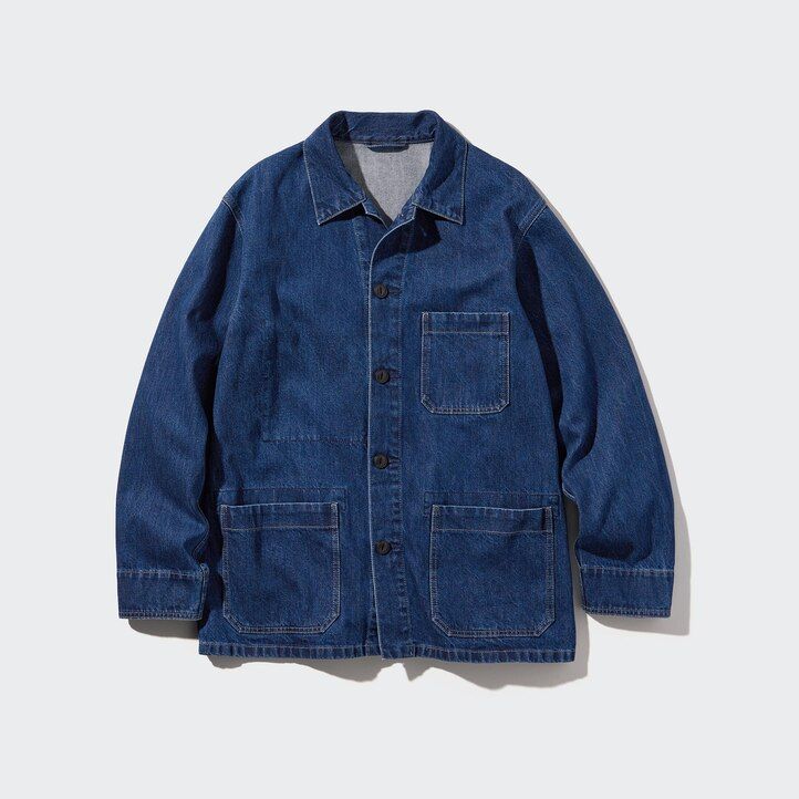 herr uniqlo denim utility jackor blå