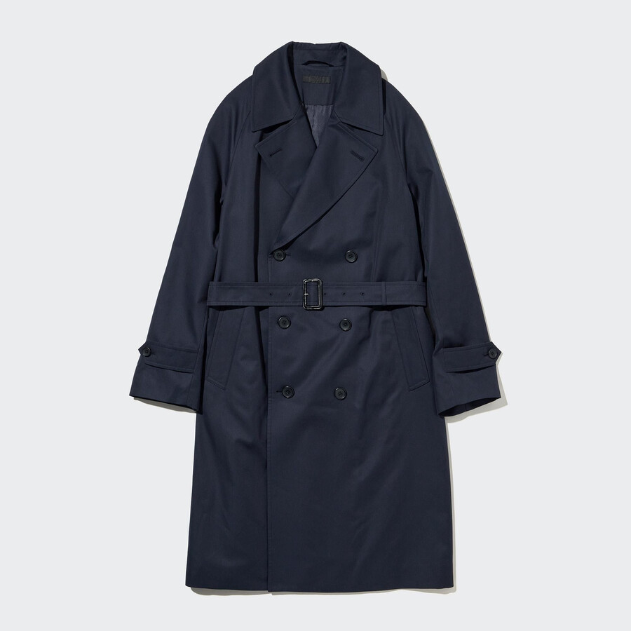 marinblå uniqlo trenchjackor för män
