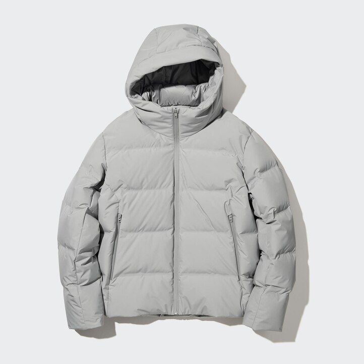 ljusgrå uniqlo sömlösa dunjackor med 3d-snitt för män