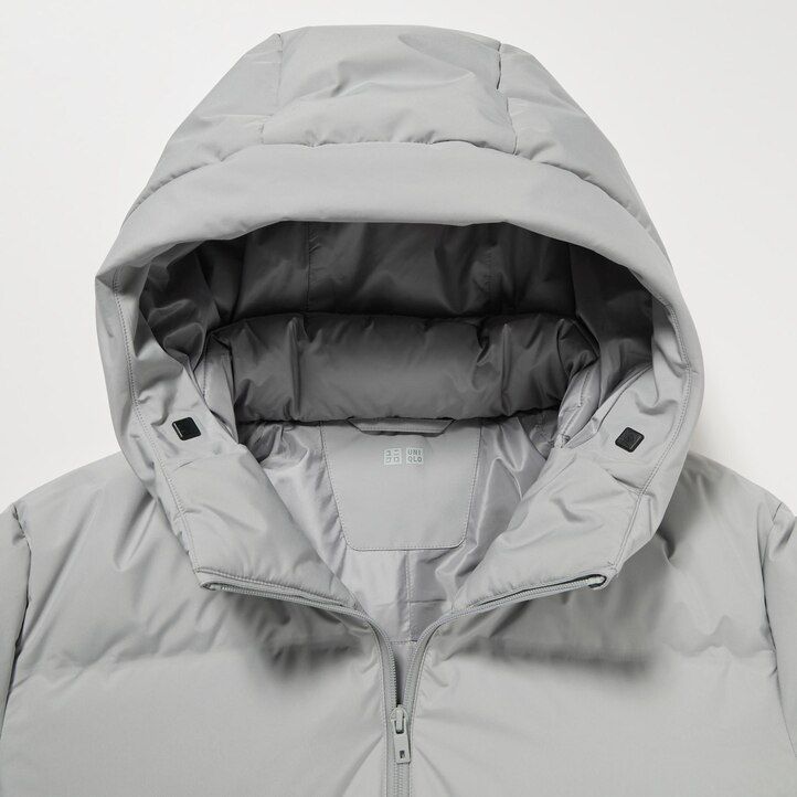 ljusgrå uniqlo sömlösa dunjackor med 3d-snitt för män