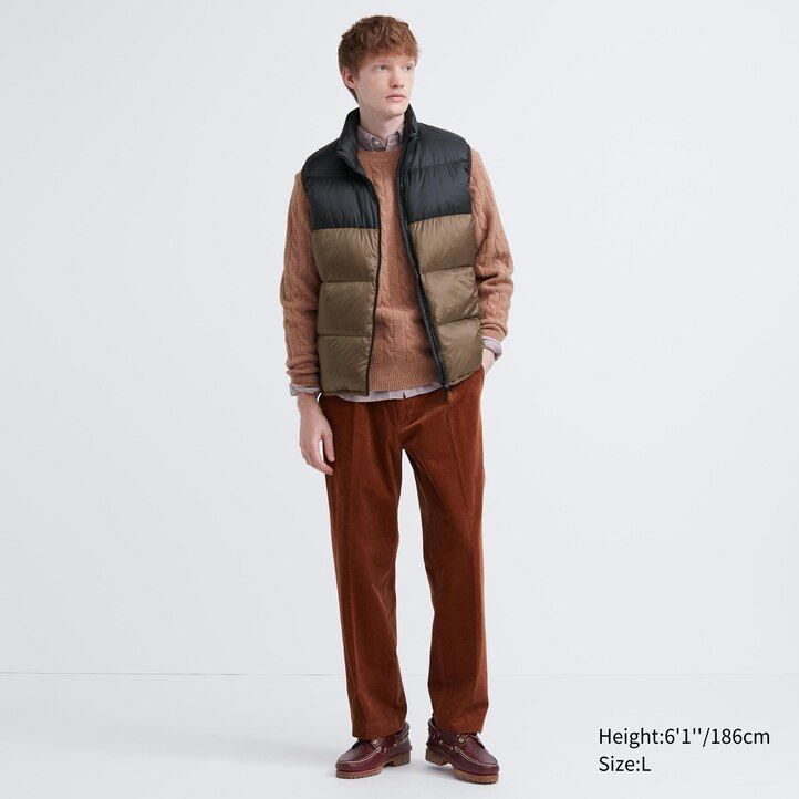 olivgrön uniqlo ultra light dunjacka med färgblock för herr