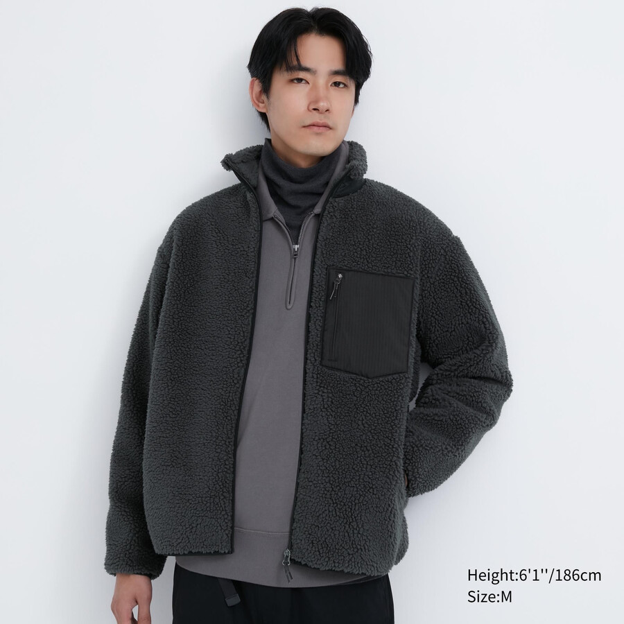 mörkgrå uniqlo vindtäta fleecejackor för män