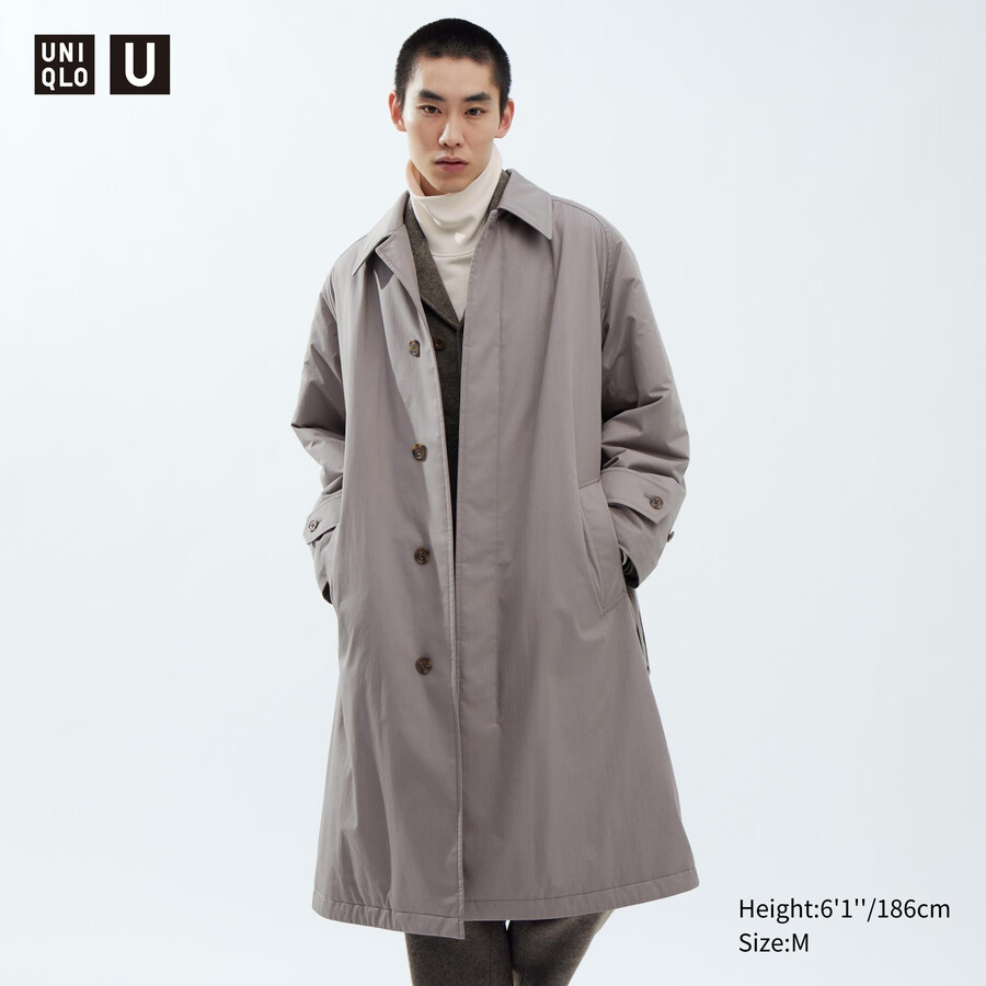grå uniqlo vadderade enkelknäppta herrjackor
