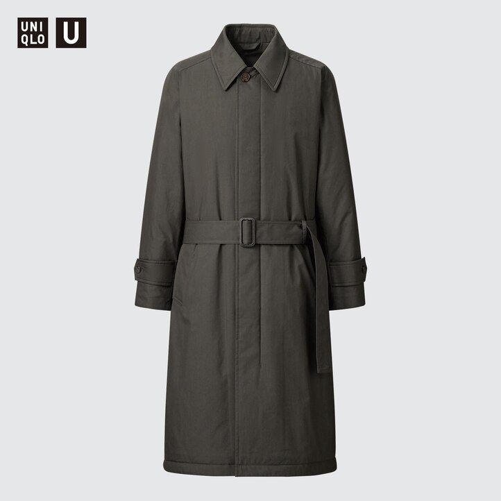grå uniqlo vadderade enkelknäppta herrjackor