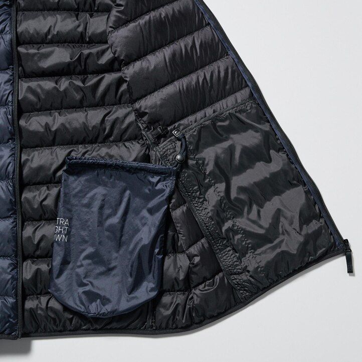 marinblå uniqlo ultra light dunjackor för herr