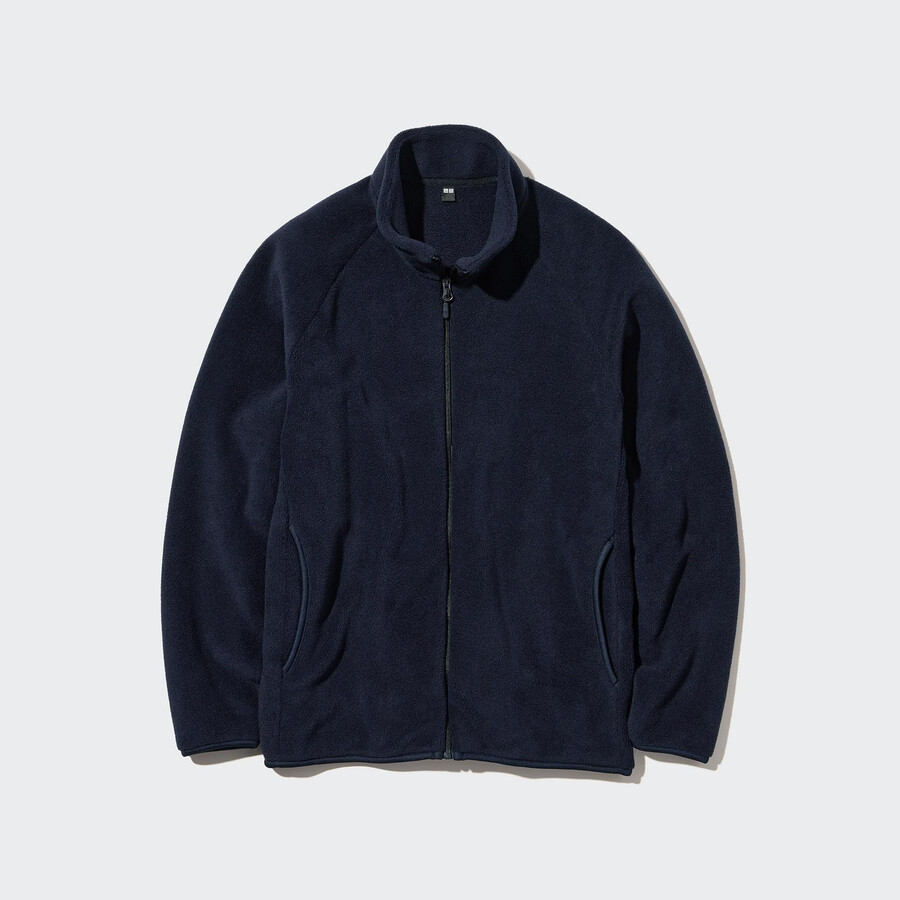 marinblå uniqlo fleecejackor med dragkedja för män