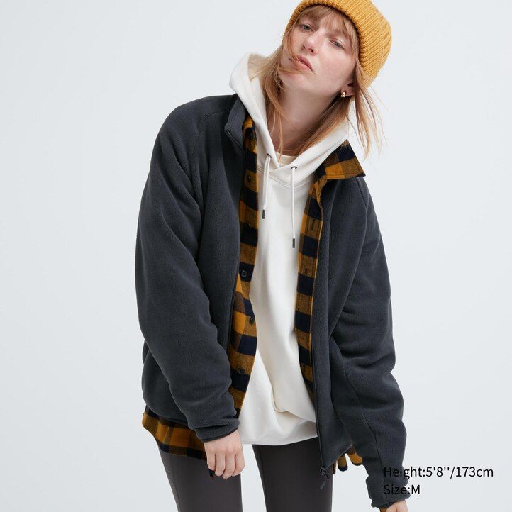 marinblå uniqlo fleecejackor med dragkedja för män