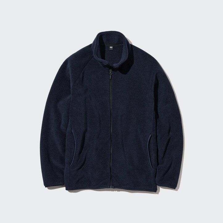marinblå uniqlo fleecejackor med dragkedja för män