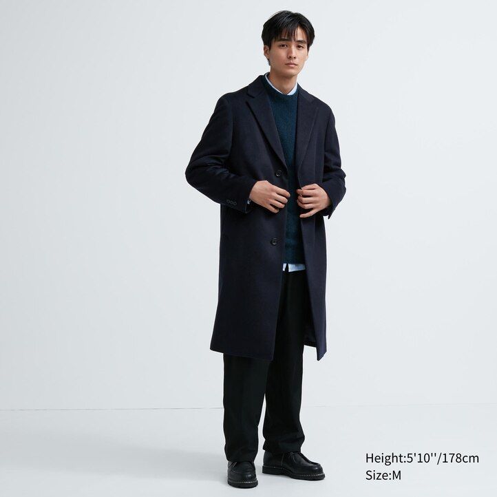 uniqlo ullblandad chesterfieldjacka i svart för män