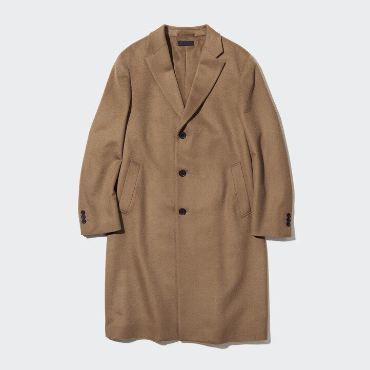 uniqlo ullblandad chesterfieldjacka i svart för män