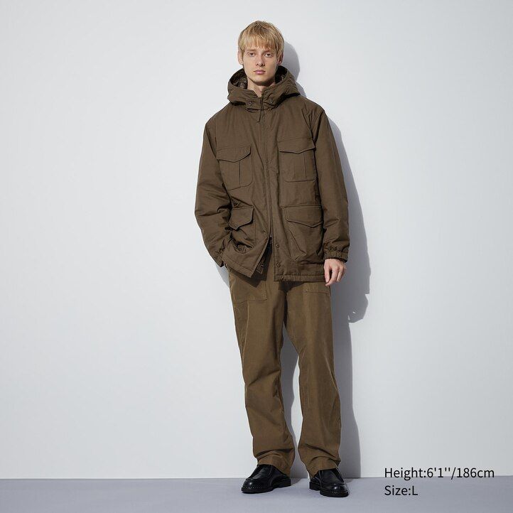 uniqlo heattech varm vadderad utility jacka herr svart