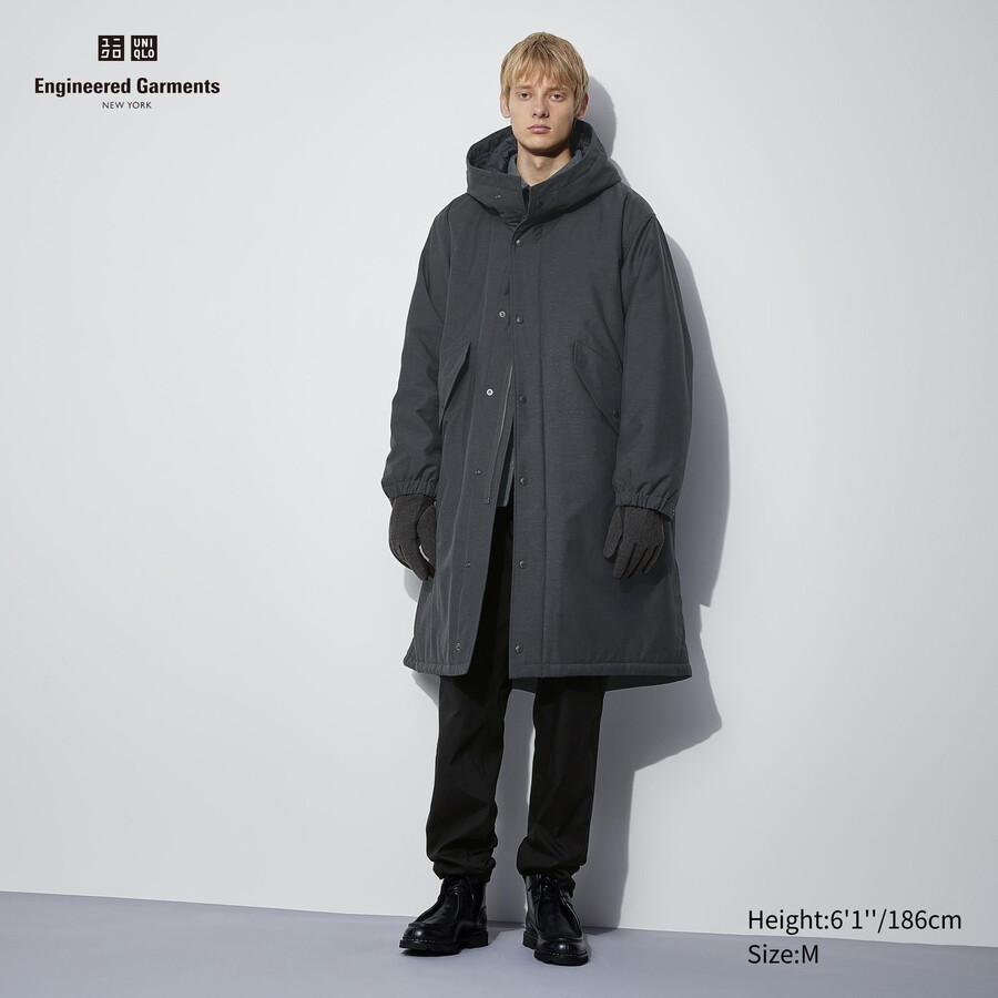 mörkgrå uniqlo heattech varma vadderade jackor för herr
