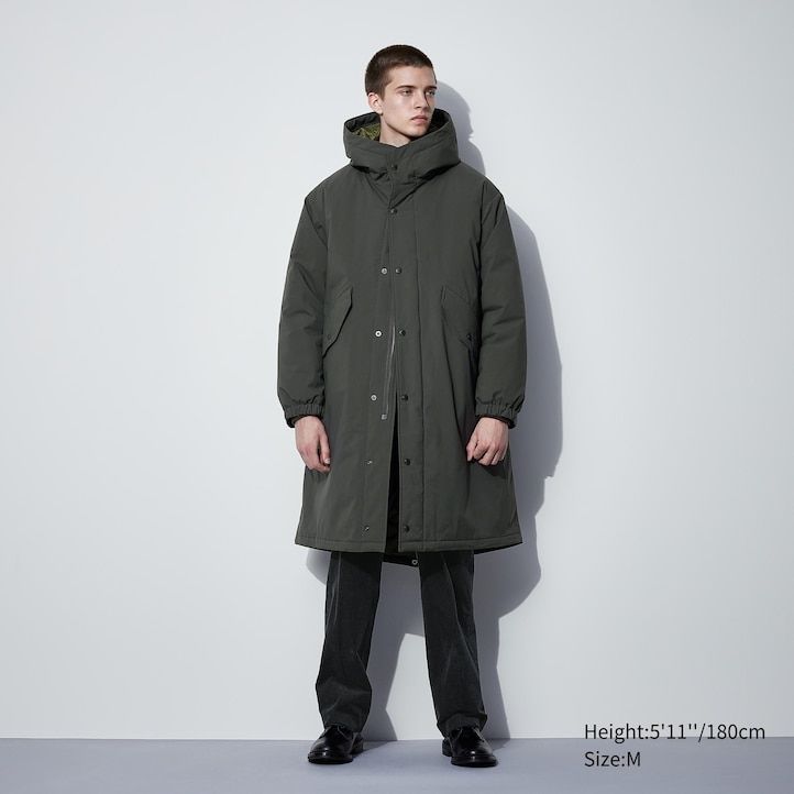 mörkgrå uniqlo heattech varma vadderade jackor för herr
