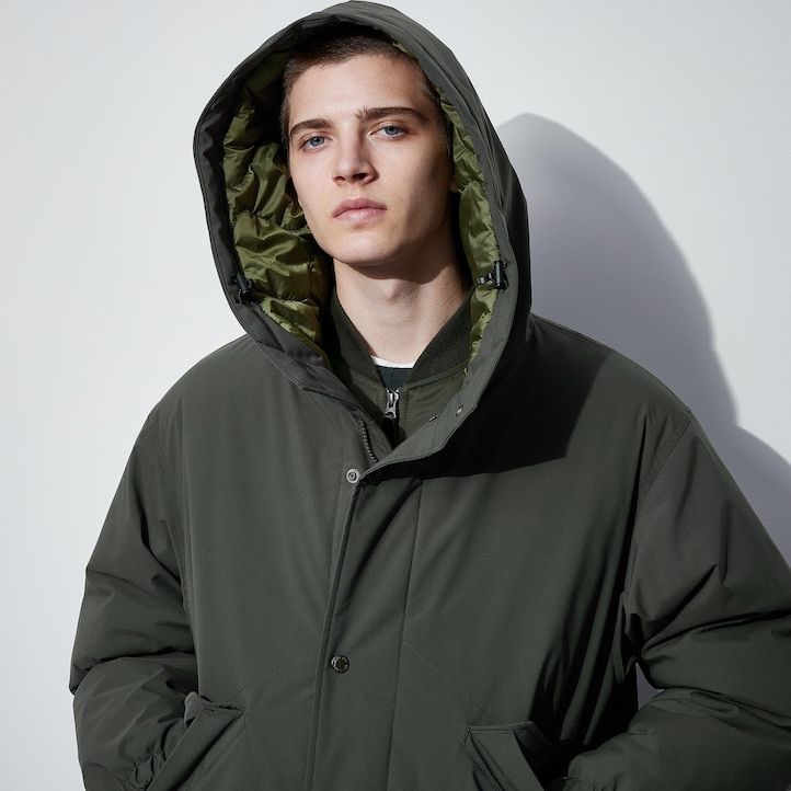 mörkgrå uniqlo heattech varma vadderade jackor för herr