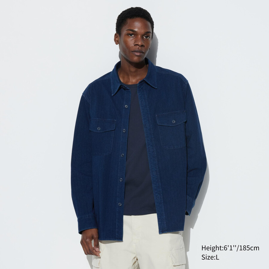 blå uniqlo denim jersey herrjackor