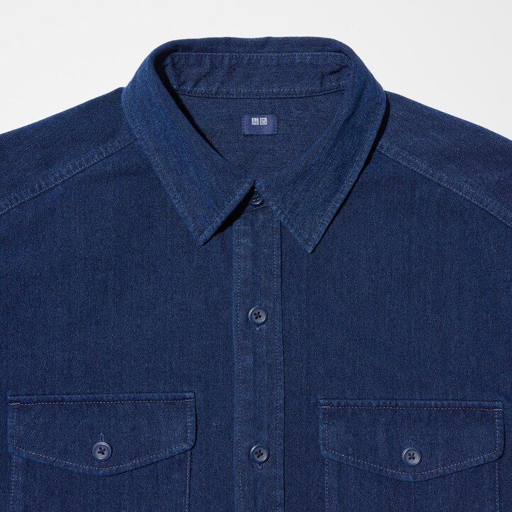 blå uniqlo denim jersey herrjackor