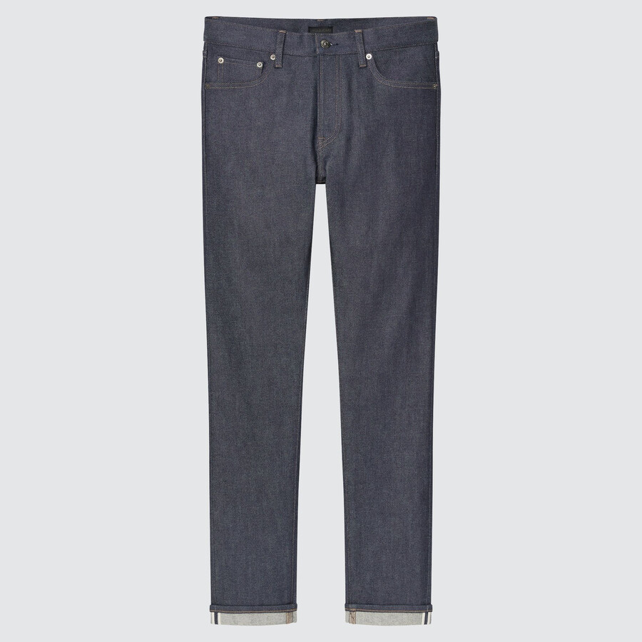 uniqlo selvedge stretch slim fit säsongen 2021 herrjeans marinblå