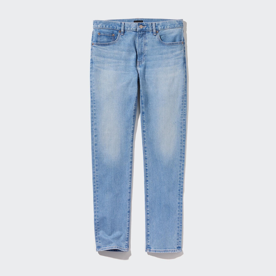 blå uniqlo slim fit-jeans för män