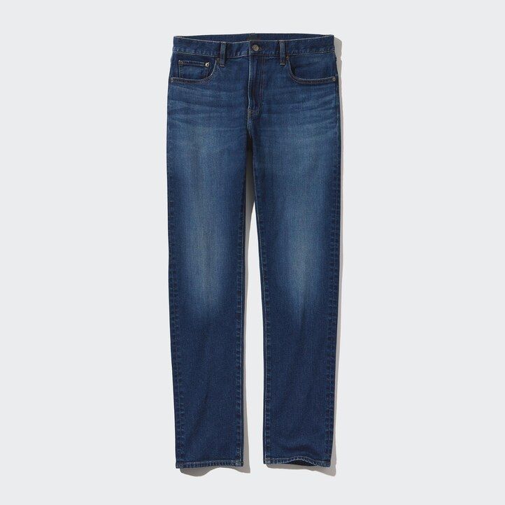 blå uniqlo slim fit-jeans för män