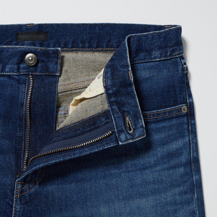 blå uniqlo slim fit-jeans för män