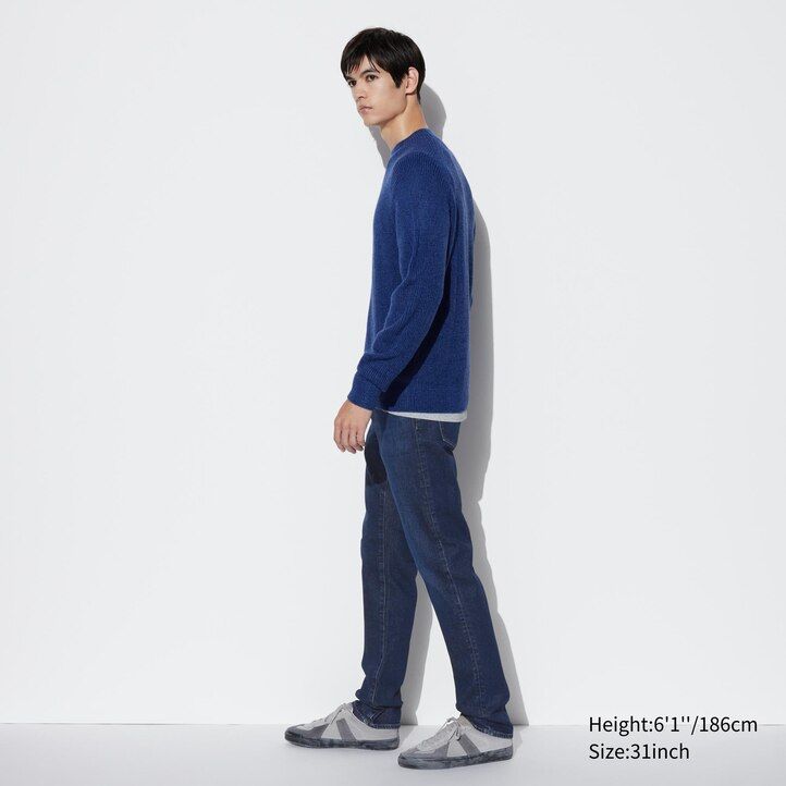 blå uniqlo slim fit-jeans för män