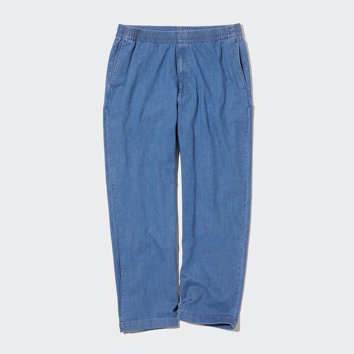 blå uniqlo herrjeans med avslappnad passform och ankellånga