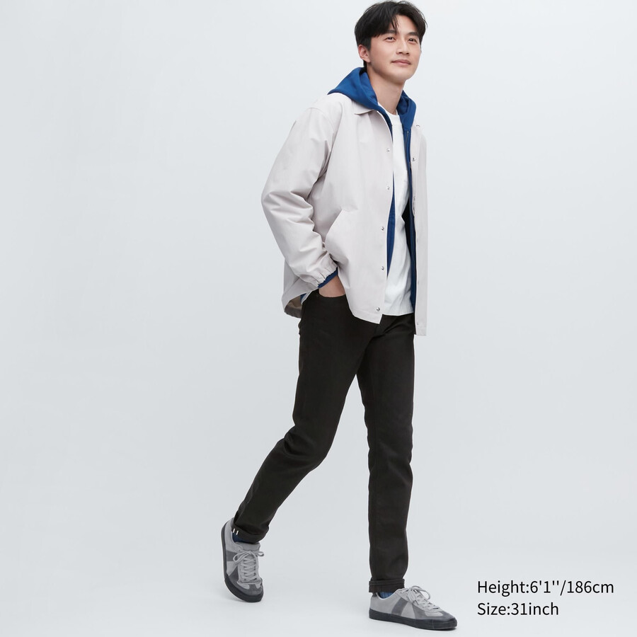 svarta uniqlo selvedge stretch slim fit herrjeans