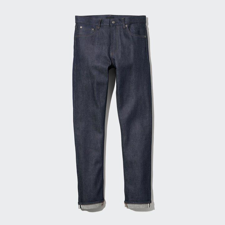 svarta uniqlo selvedge stretch slim fit herrjeans
